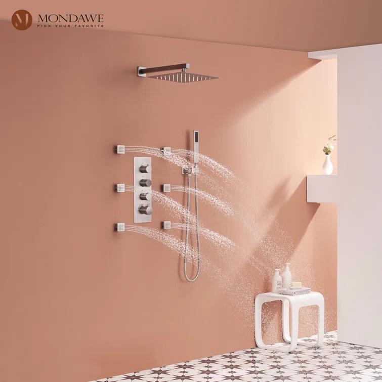 Herathena 3 Functions Wall Mounted Luxury Shower System with 6 Body Jets (Rough-in Valve Included)