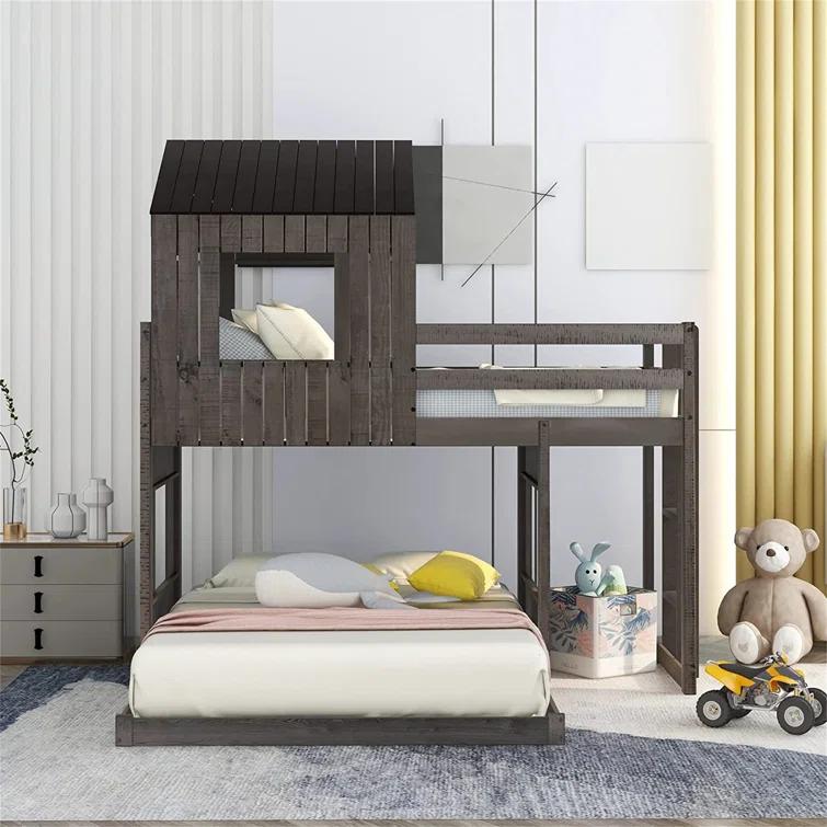 DONCO Twin over Full Campsite Loft BUNKBED Rustic Dirty Grey