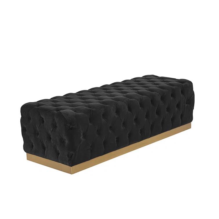 Babette 61'' Black Upholstered Bench with Burnished Brass Base