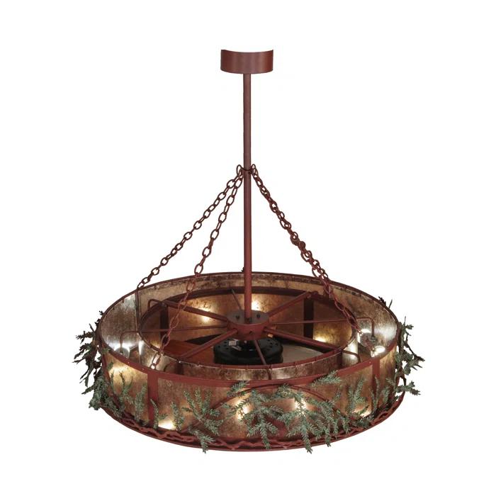 Rustic Lodge 12 - Light Dimmable Drum Chandelier
