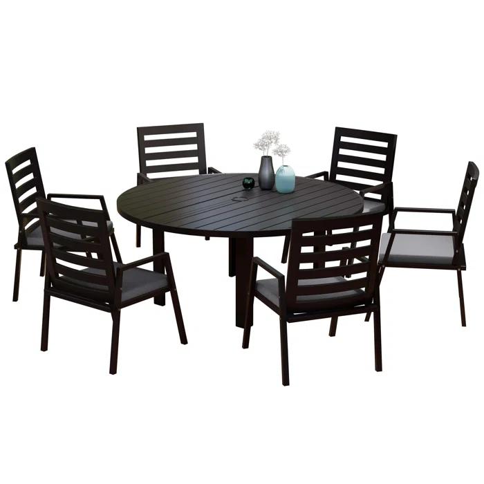 7-Piece Patio Dining Set With 60" Round Aluminum Dining Table And 6 Dining Armchair