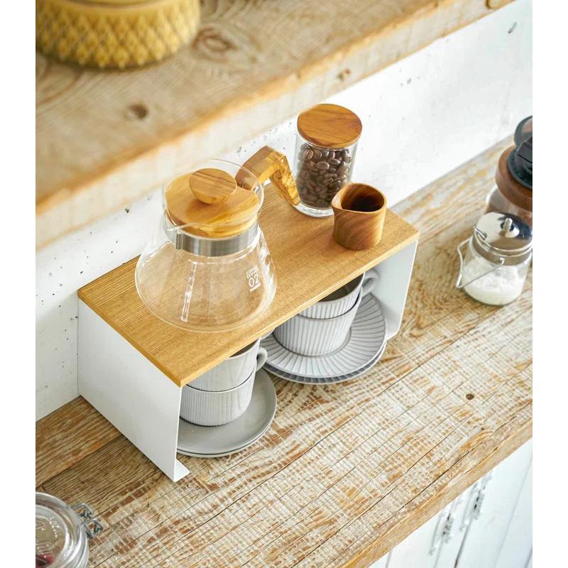 Tosca Yamazaki Home Wood-Top Stackable Kitchen Rack, Modern Counter Shelf Organizer