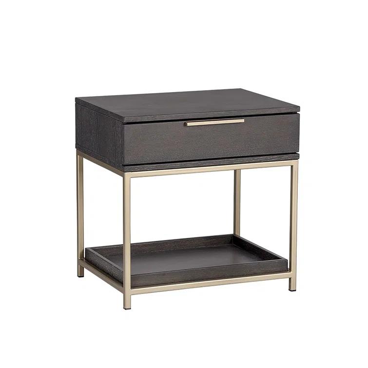 Gray Oak and Gold 1-Drawer Nightstand