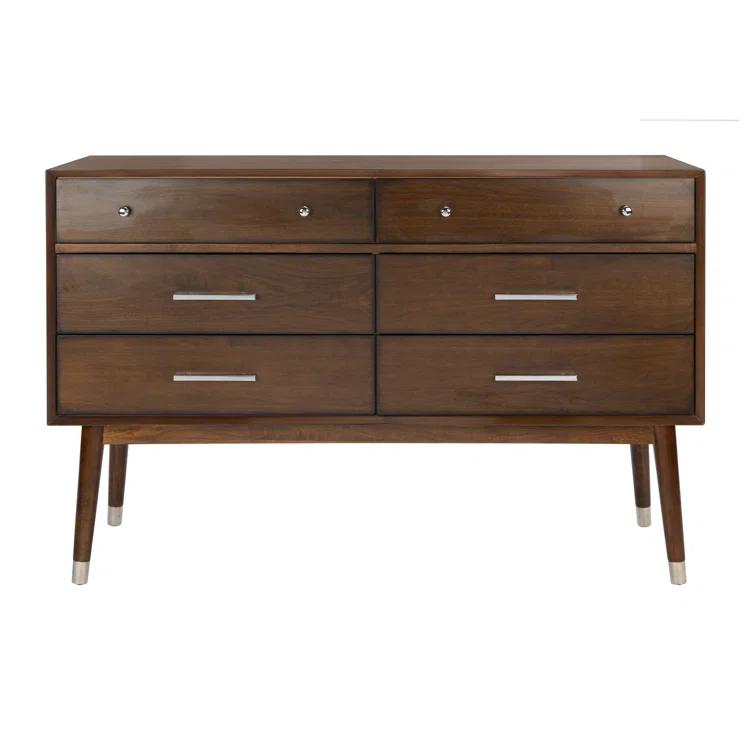Safavieh Couture Home Collection Madden Retro 6-Drawer Dresser, Silver/Walnut