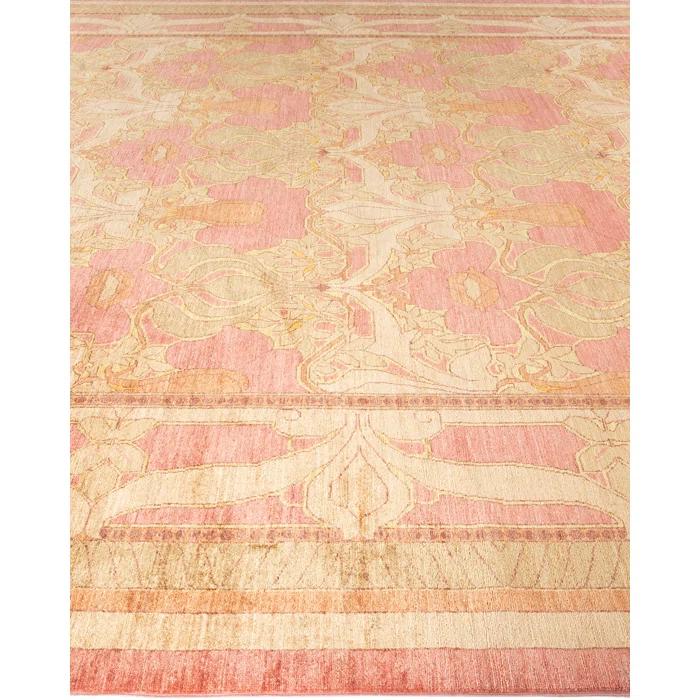Hand-Knotted Wool Floral Contemporary Pink Area Rug 11' 10" x 15' 0"