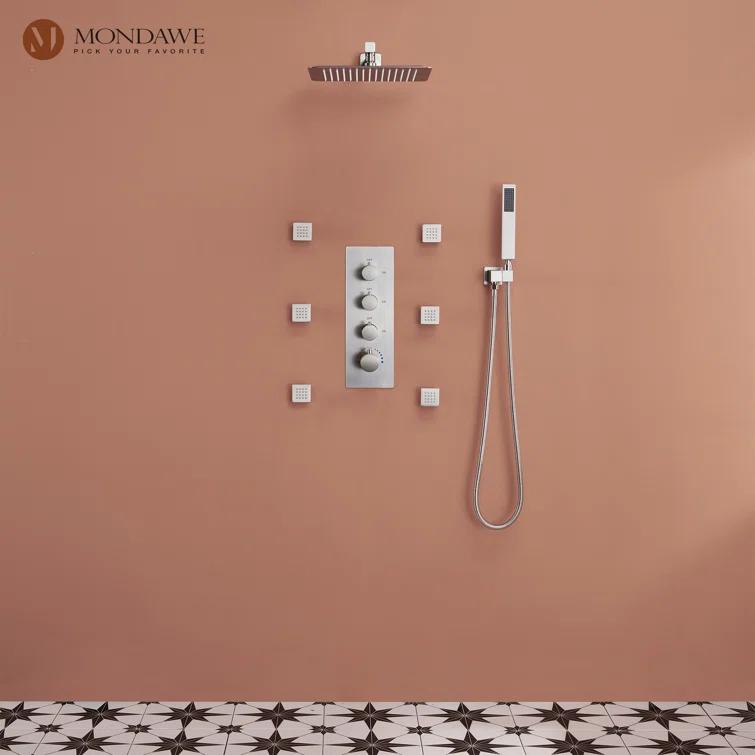 Herathena 3 Functions Wall Mounted Luxury Shower System with 6 Body Jets (Rough-in Valve Included)