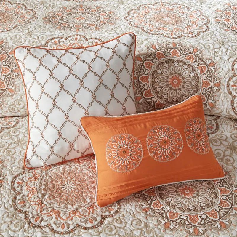 6 Piece Reversible Quilt Set with Throw Pillows