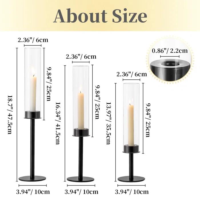 NIERBO Candlestick Holders Hurricane Candle Holder, 3pcs Candle Stick Candle Holder Candelabra (Set of 3)