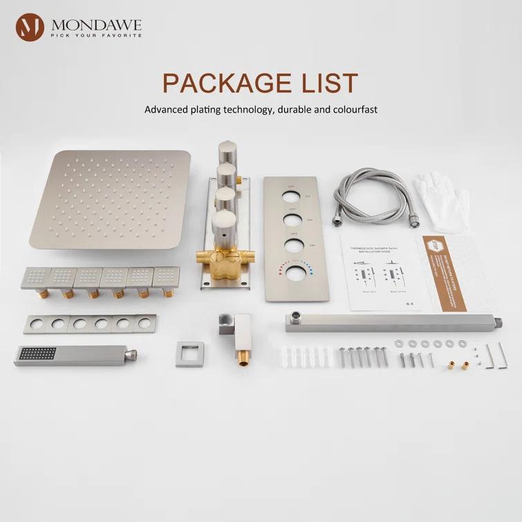Herathena 3 Functions Wall Mounted Luxury Shower System with 6 Body Jets (Rough-in Valve Included)