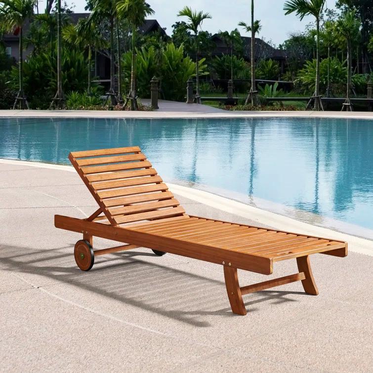 Caspian 73" Wide Eucalyptus Wood Outdoor Lounge Chair with Mesh Seating