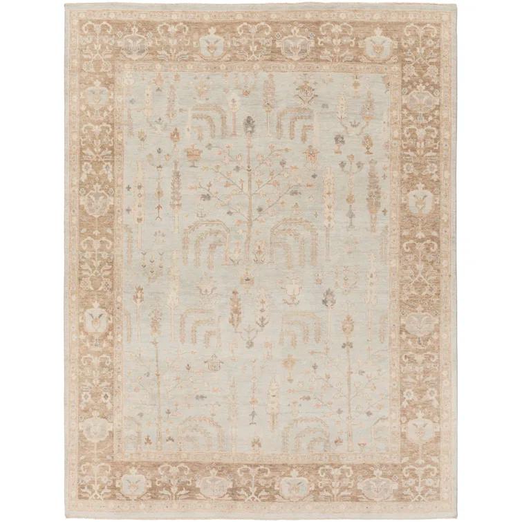 Hand-Knotted Gray Wool Floral 8' x 10' Area Rug