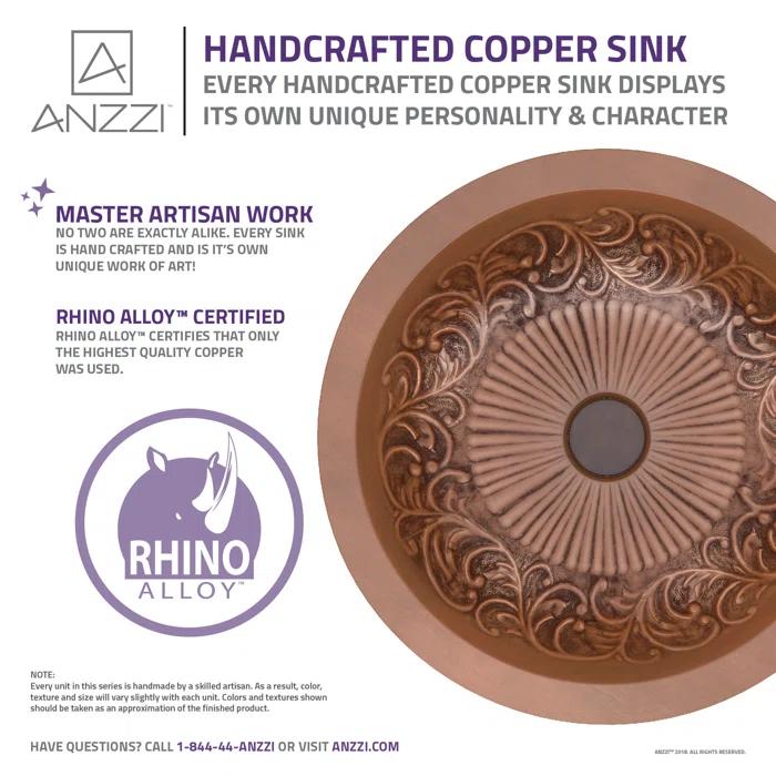 ANZZI Admiral 17'' Polished Antique Copper Copper Circular Bathroom Sink