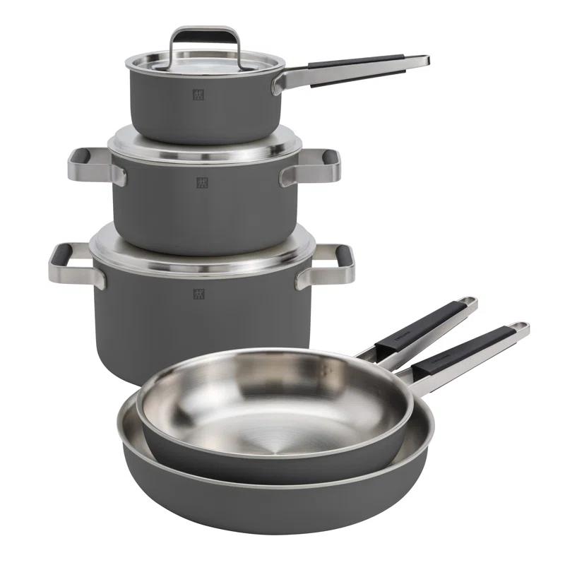 Gray 8-Piece Stainless Steel and Aluminum Cookware Set