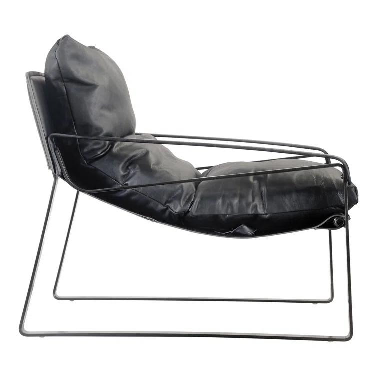 Contemporary Black Leather Metal Accent Chair