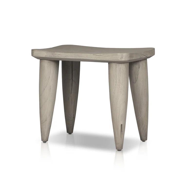 Weathered Gray Teak Outdoor Accent Stool