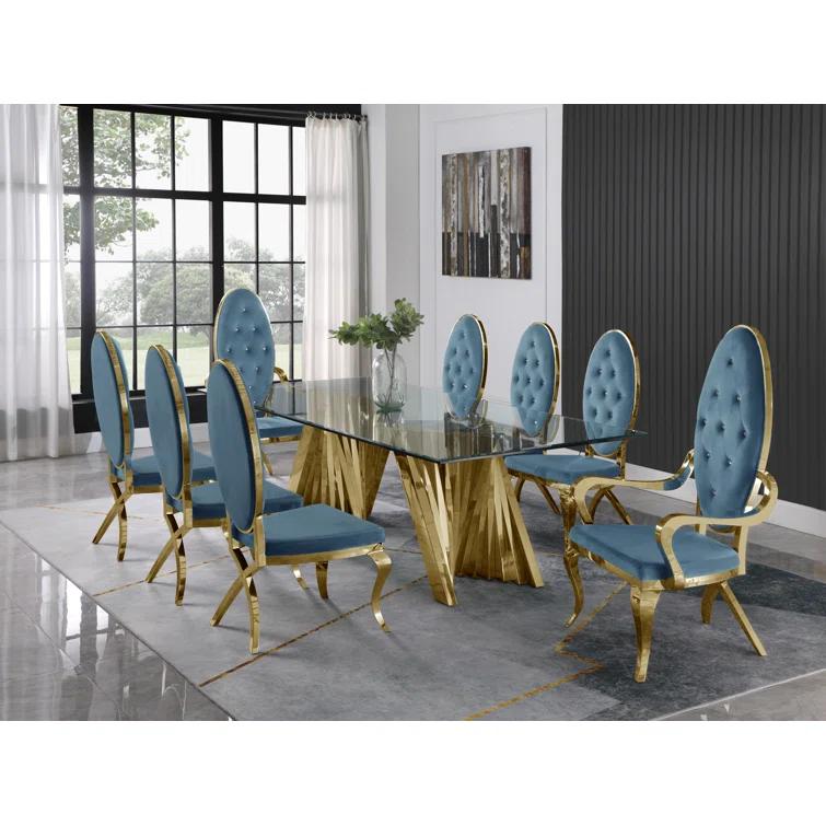 - Person Glass Top Double Pedestal Dining Set