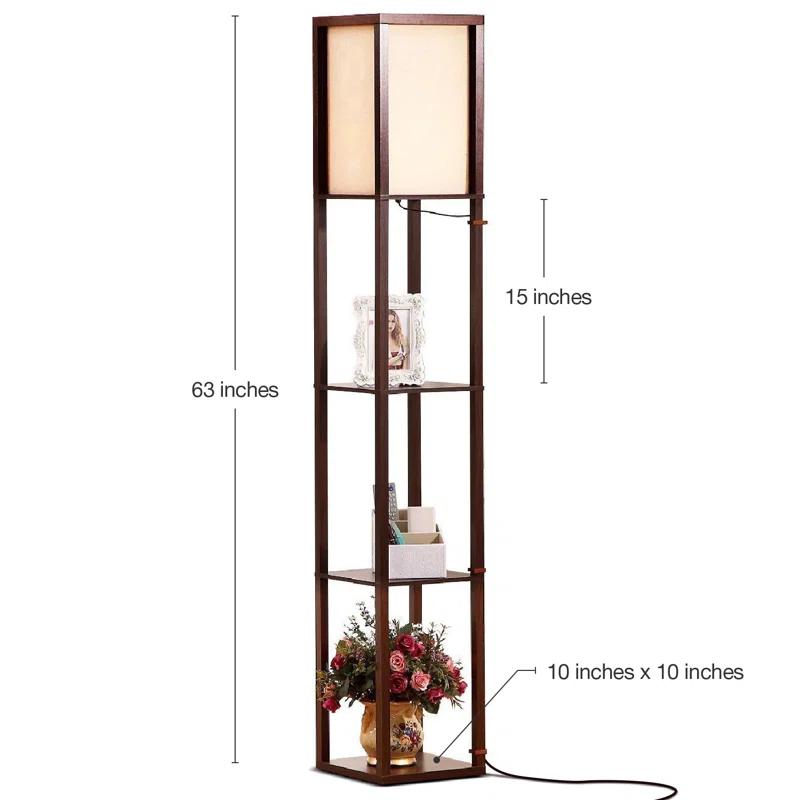 Maxwell 63 in. Traditional LED Energy Efficient 3-Shelf Floor Lamp with Fabric Square Shade