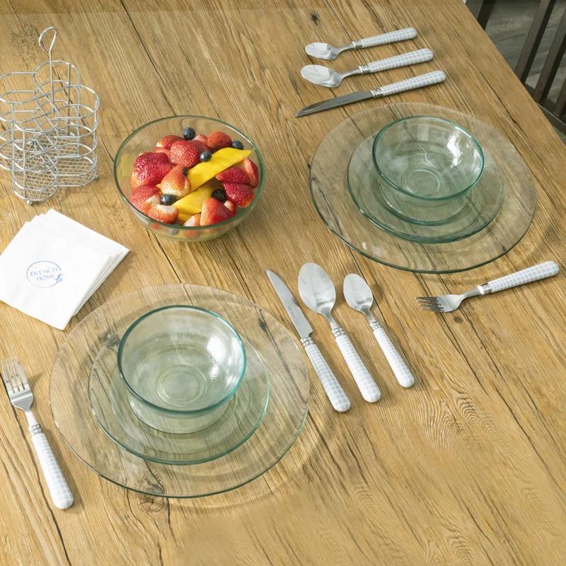 French Home French Home Bistro 16-Piece Stainless Steel Flatware Set, Service for 4, Geometric Grid