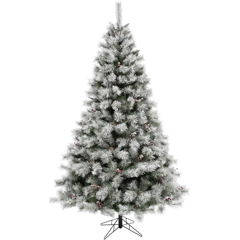 Fraser Hill Farm 6.5-Ft Prelit Homestead Pine Frosted Christmas Tree with EZ Connect Clear Smart Lights, Pinecones, and Berries