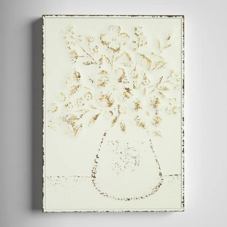 Kelly Clarkson Home Embossed Metal Wall Art with Flowers in Vase