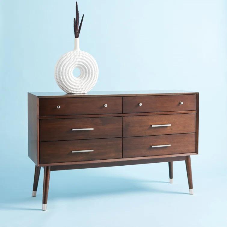 Safavieh Couture Home Collection Madden Retro 6-Drawer Dresser, Silver/Walnut