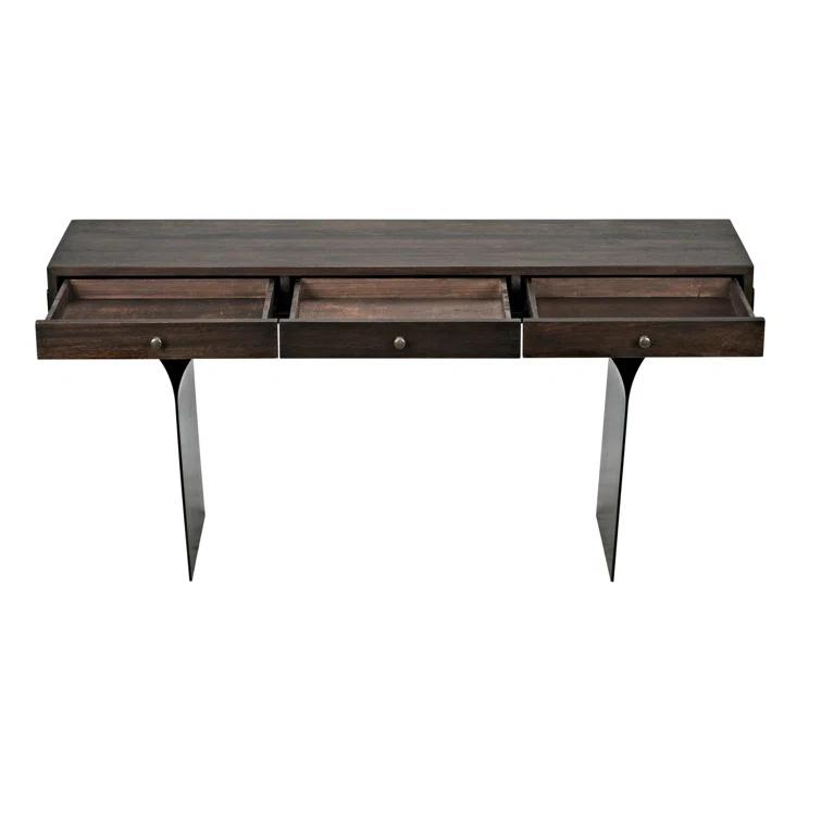 Truss Solid Wood Top Metal Base Writing Desk