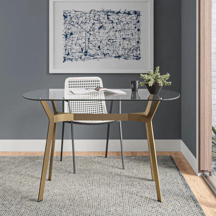 Fleischmanns Oval Glass Top Metal Base Writing Desk