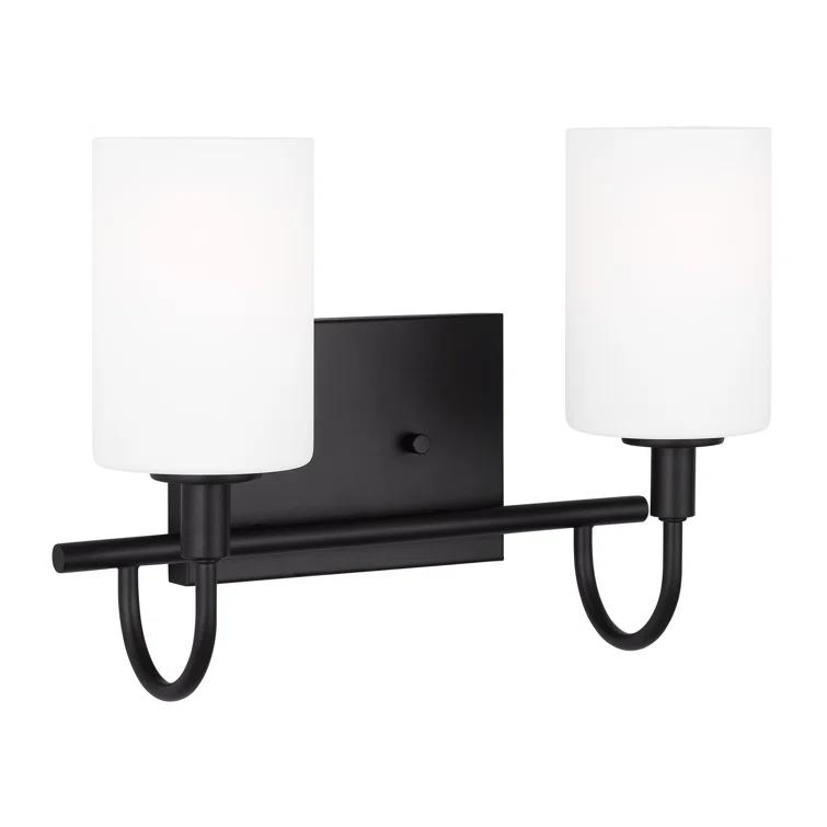 Midnight Black 2-Light Wall Sconce with Etched Glass Shades
