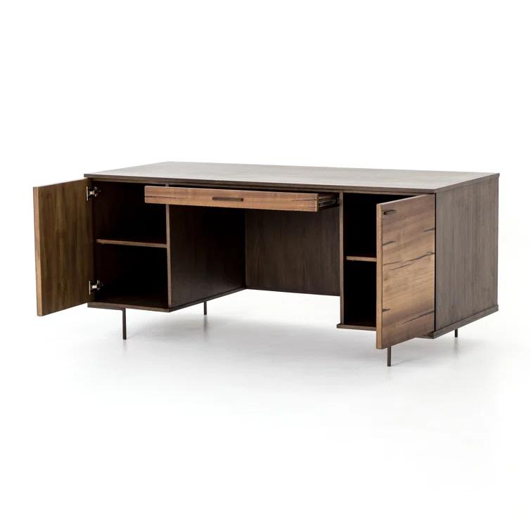 Natural Wood and Iron Home Office Desk with Drawer