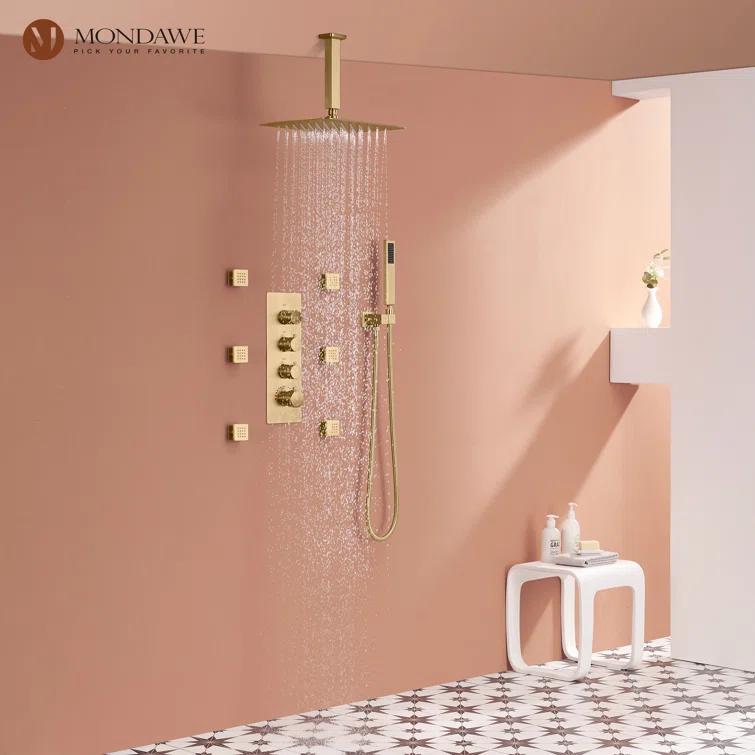 mondawe WF6310-12BG Herathena 3 Functions Ceiling Mounted Luxury Shower System with 6 Body Jets (Rough-in Valve Included)