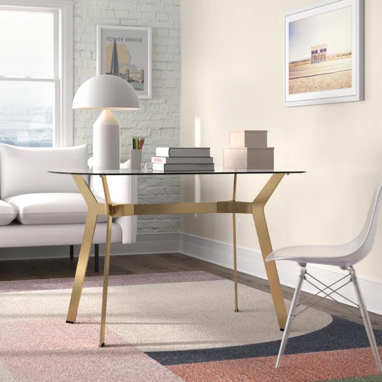 Fleischmanns Oval Glass Top Metal Base Writing Desk