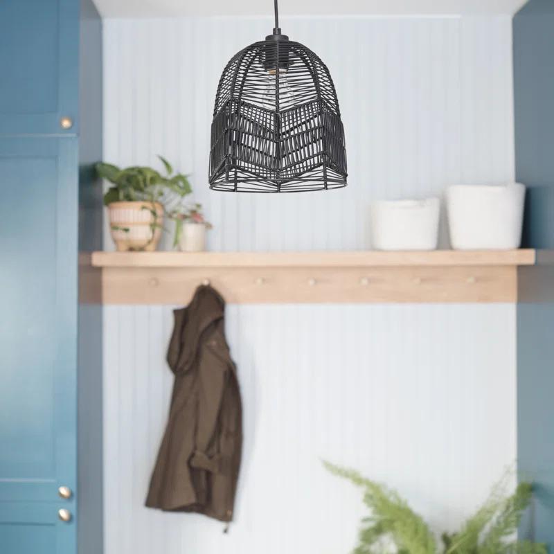 10"W Amher 1-Light Black Rattan Pendant Light