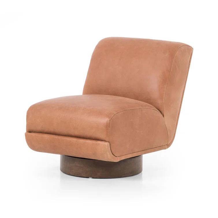 Palermo Cognac Leather Swivel Slipper Chair, 39"