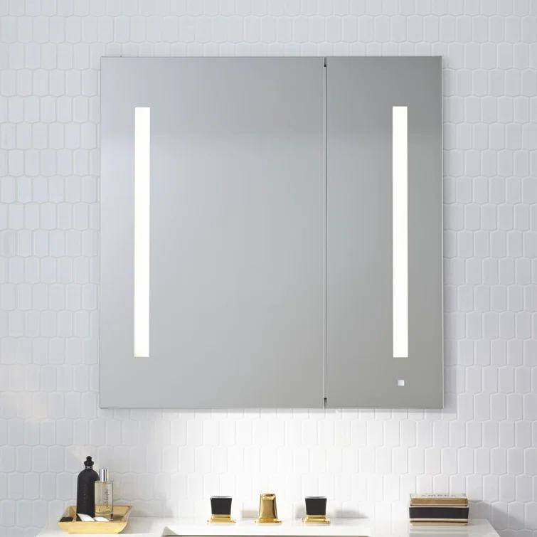 AiO Recessed Frameless Medicine Cabinet with 3 Adjustable Shelves and LED Lighting