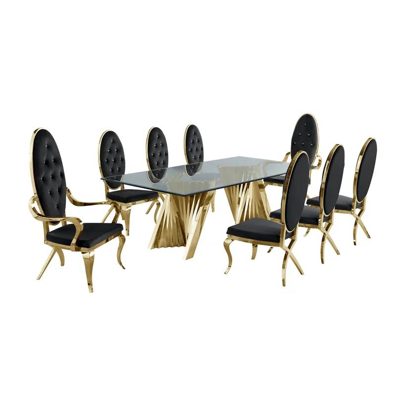 - Person Glass Top Double Pedestal Dining Set