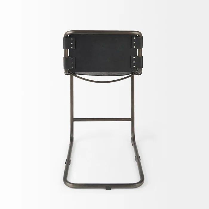 Berbick Black Leather and Iron Counter Stool, 26" Seat Height
