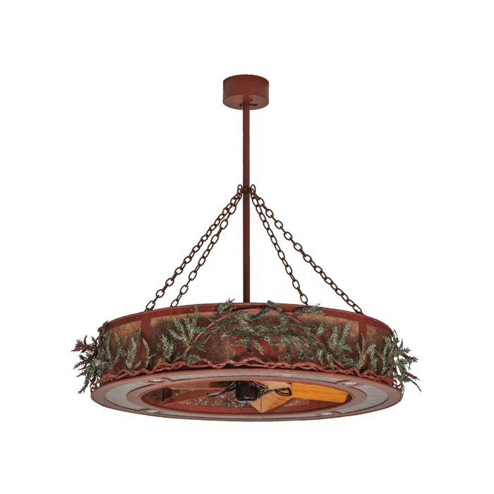 Rustic Lodge 12 - Light Dimmable Drum Chandelier