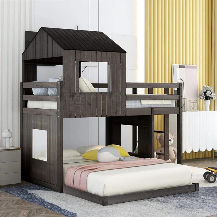 DONCO Twin over Full Campsite Loft BUNKBED Rustic Dirty Grey