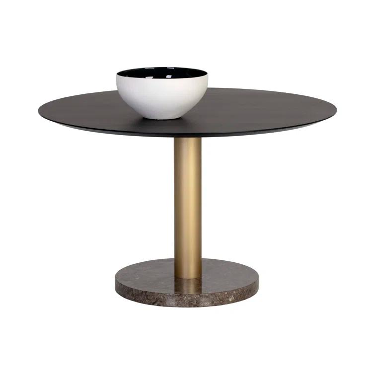 Gray and Gold Round Marble Wood Dining Table