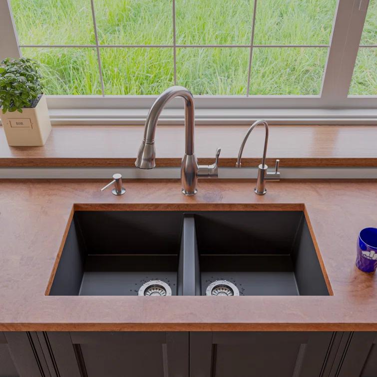 34'' L Double Bowl Granite Kitchen Sink