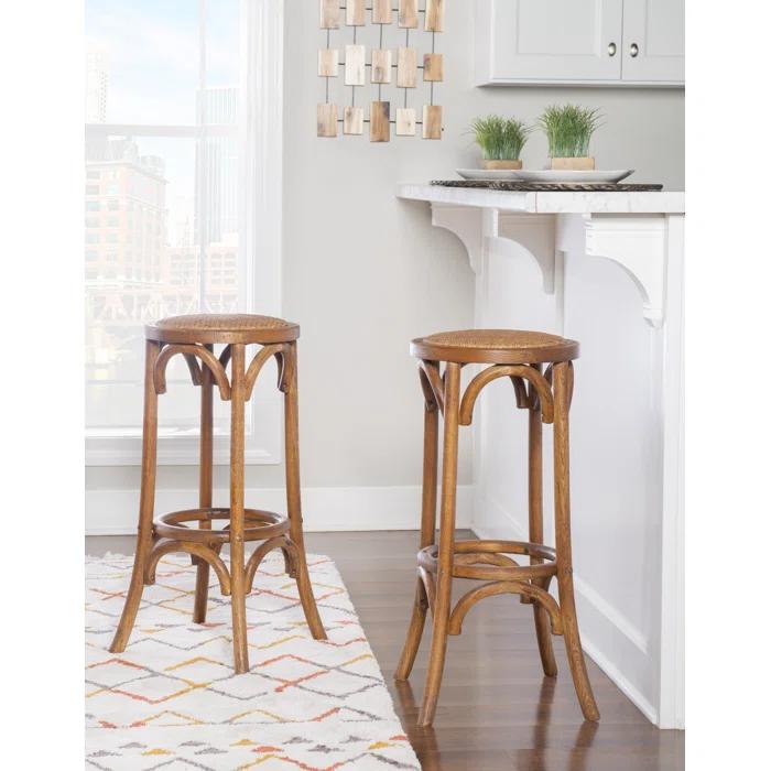 Dovecove Rae 24" Round Rattan Seat Counter Stool with Solid Wood Frame
