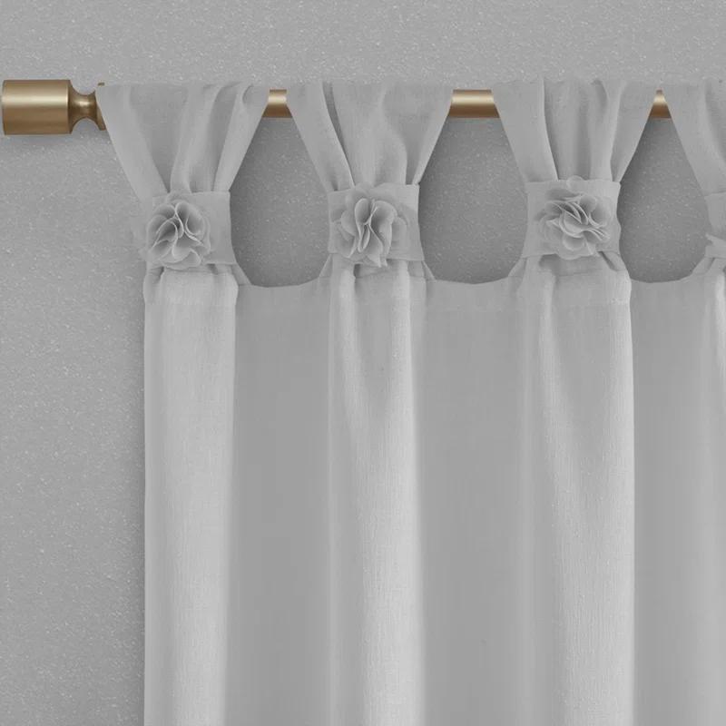 Rosette Floral Embellished Cuff Tab Top Solid Curtain Panel