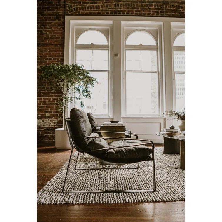Cappuccino Genuine Leather Accent Chair with Metal Frame