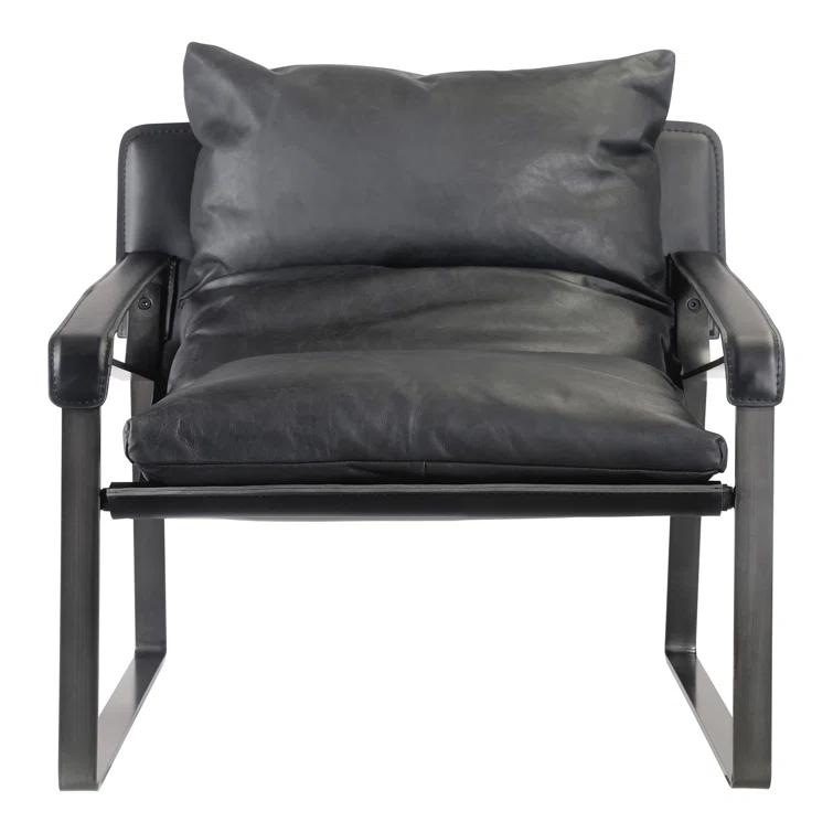 Contemporary Black Leather Metal Accent Chair