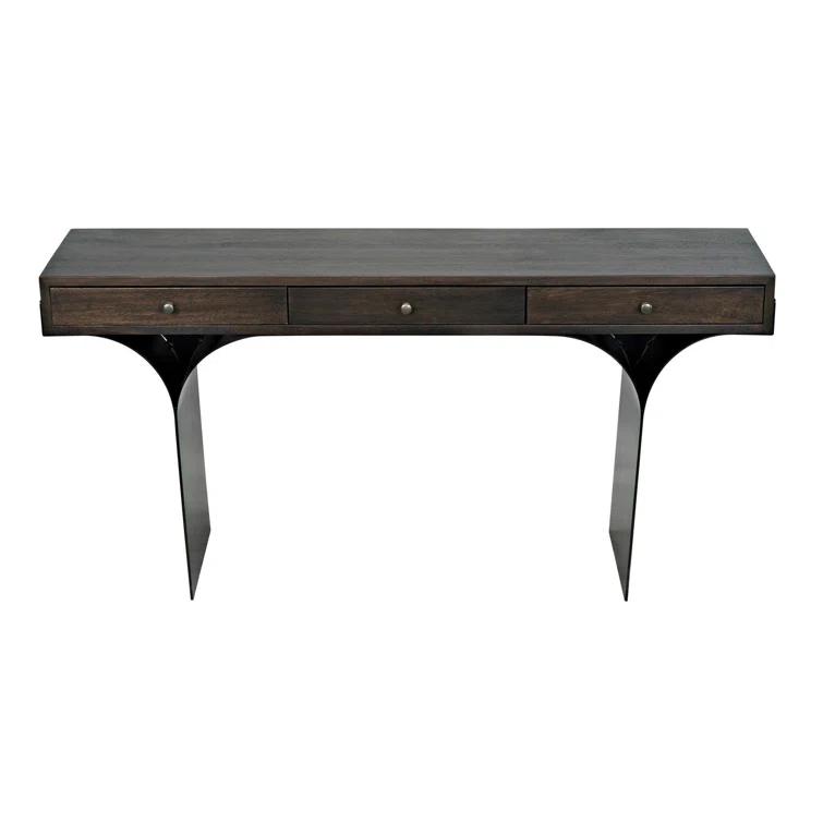 Truss Solid Wood Top Metal Base Writing Desk