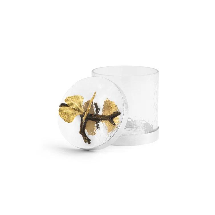 Butterfly Ginkgo Elegant Canister 6"H x 5.5" DIA Crystal and Bronze
