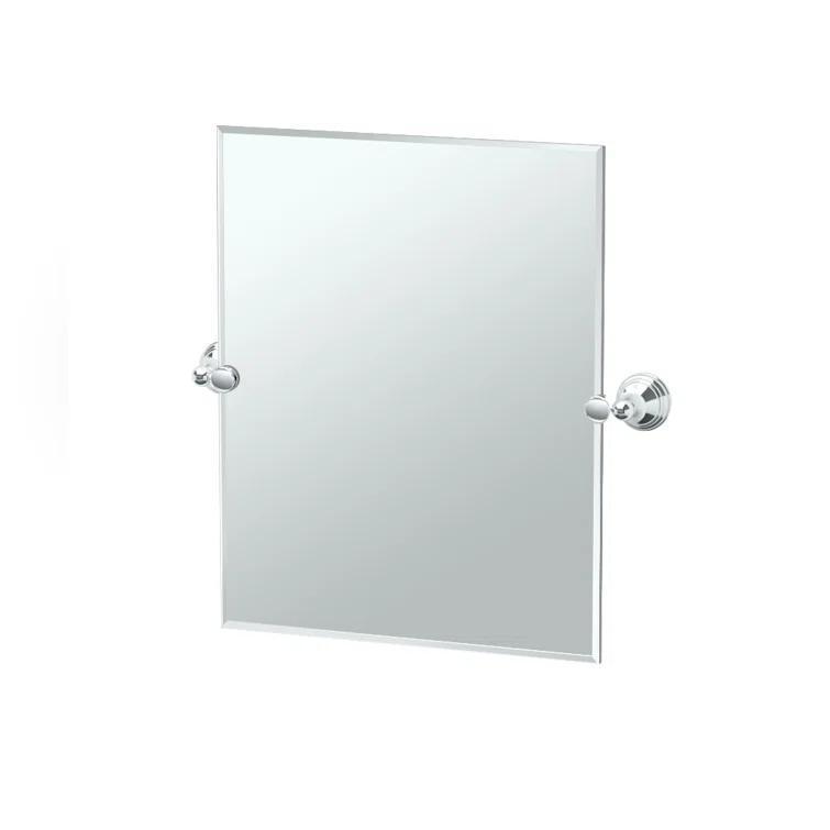 Charlotte Frameless Rectangle Bathroom Vanity Mirror | Pivoting and Beveled Wall Mirror