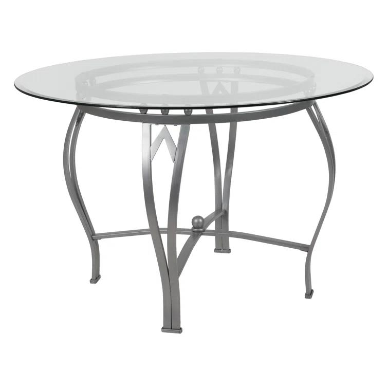 Flash Furniture Syracuse Round Glass Dining Table with Bowed Out Metal Frame