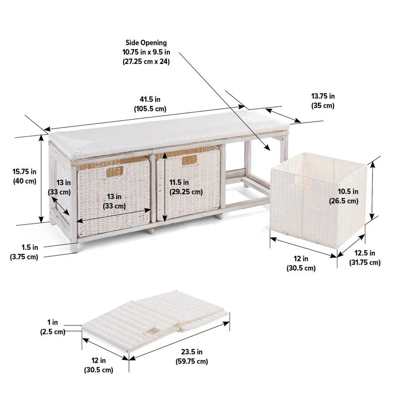 Kid''s Storage Bench With Woven Top And Baskets