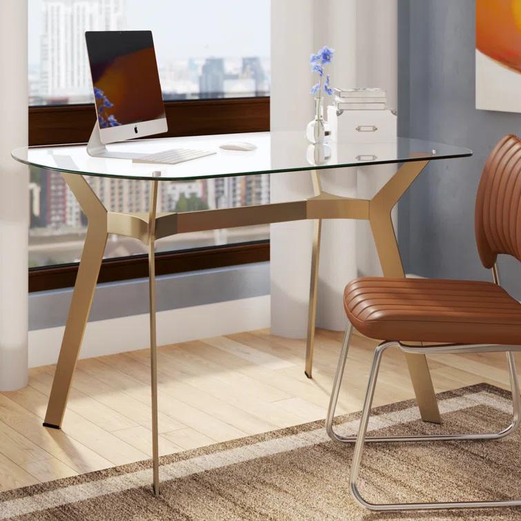 Fleischmanns Oval Glass Top Metal Base Writing Desk